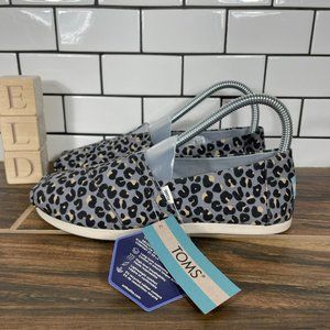 Toms Alpargata Womens 6 Shoes Grey Leopard Print Ortholite Comfort Flat NEW
